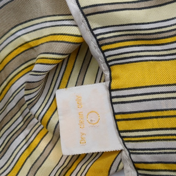 Vintage 60s Silk Glentex Mod Scarf Striped Gold Yellow Taupe White 22" Square - Picture 5 of 6